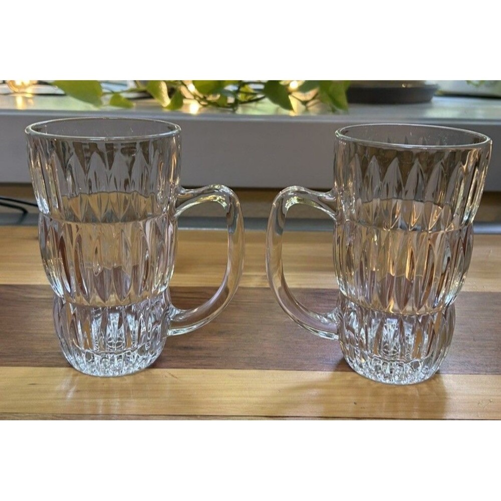 Mikasa Royal Suite Ribbed Mugs Pressed Glass, Holds 14 oz Set of 2